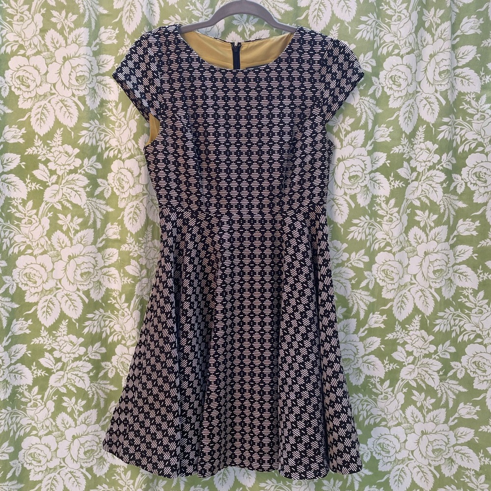 Anthropologie Maeve Black & Cream Geo Design Dress